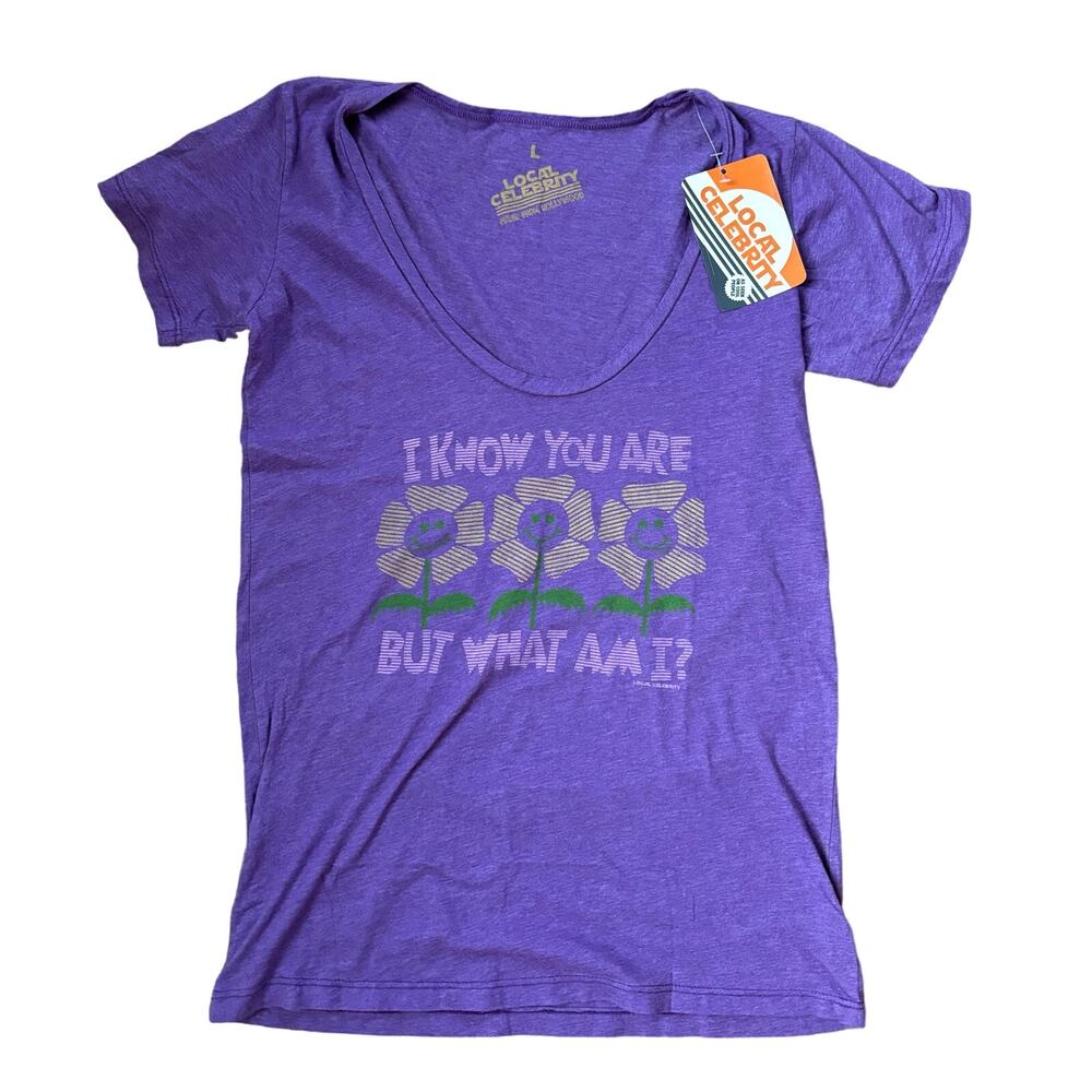 Local Celebrity Purple Graphic T-Shirt I Know You Are But What Am I Flower Large